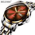 Miniatyrbild 1 av 6: BELUSHI Herrmode Business Quartz Klockor Topp Lyx Märke Helt Stål Vattentät Analog Armbandsur Herr Kalenderklocka Silver Golden Red