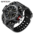 Miniatyrbild 1 av 6: SANDA Mode Herrklockor LED Sport Vattentäta Klockor Herr Topp Lyxmärke Digital Man Quartz Watch Relogio Masculino 3132 Black