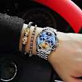 Miniatyrbild 4 av 6: Automatisk rörelse Lysande Sport Vattentät Watch rund Pointer Glas Calendar Business Watch Herr gold strap blue