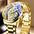 Miniatyrbild 1 av 6: Armbandsur Double Hollow Automatisk Machine Rostfritt Stål Watch Icke-mekanisk Quartz Movement Tourbillon Watch for Herr gold