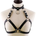 Miniatyrbild 3 av 6: Decopunk New Punk Cupless BH Top Läder Sele Bälte Body Bondage Bröstband Svart Dubb Nit Beskurna Top Bröstband Skin One size
