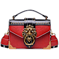 Miniatyrbild 1 av 6: Handväskor för kvinnligt mode Lyxiga flickor Crossbody-väskor Tote Kvinna Metall Lejonhuvud Märke Axelväska Mini fyrkantig budväska Red 20cm x 15cm x 6cm