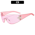 Miniatyrbild 1 av 6: Punk One Piece Solglasögon Goggle Nya Y2k båglösa solglasögon 2000-talsglasögon Glasögon UV400 Kvinnlig designer femstjärniga glasögon C8