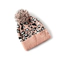 Miniatyrbild 5 av 6: 4-färgad stickad leopardmönstrad mössa med pompom - Trendig, varm och med pompomtryck - Vintermössa för kvinnor - Modepresent C