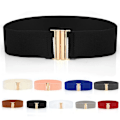 Miniatyrbild 2 av 6: Brett resårbälte Enfärgad Korsettbälte Metallspänne Dammode Cummerbands Stretch Cinch Midjeband Klänning Midjebälte #YY Black