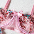 Miniatyrbild 4 av 6: Blommig broderi Spetsbody Damunderkläder Mesh Shapers Sexiga underkläder kvinnor 3-delade stringtrosor Rivjärn Push up BH Briefset pink S