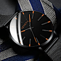 Miniatyrbild 4 av 6: Herrmode Minimalistisk Ultra Tunna klockor för män Enkel Business Rostfritt stål Mesh bälte Quartz Watch relogio masculino Mesh Black Red