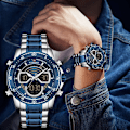 Miniatyrbild 3 av 6: NAVIFORCE Mode Herrklockor Lyxiga Original Kvarts Digital Analog Watch för män Vattentät klocka i rostfritt stål SBE