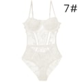 Miniatyrbild 1 av 6: Body Dam sexiga underkläder Bodysuit Push Up Vadderad kopp med remmar rygg Bygel Blommig broderi Underkläder Underkläder i ett stycke 6613-Ivory 75B
