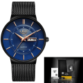 Miniatyrbild 1 av 6: LIGE Damklockor Lyxmärke Ultratunn kalendervecka Quartz Watch Damklockor Mesh Rostfritt stål Vattentät Reloj Mujer black blue