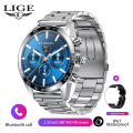 Miniatyrbild 1 av 6: LIGE Ny AMOLED HD Bluetooth Call Smart Watch Herr Blodtryck Vattentät Watch För Herr Business Sport Armband Herr SmartWatch steel belt silver AMOLED Smart Watch