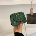Miniatyrbild 2 av 6: Kvinnor Axelväskor Stenmönster Pu Läder Trend Designer Kedja Haspväskor Myntväska Mini Enkel fyrkantig väska Green Super MIni