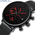 Miniatyrbild 2 av 6: CRRJU Herrklockor Lyx Watch Unik design i rostfritt stål Auto Date Mesh Armband Män Mode Casual Quartz Klockor 2258-red BOX