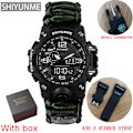 Miniatyrbild 1 av 6: Utomhus Survival Watch Multifunktionell Vattentät Militär Taktisk Paracord Watch Armband Camping Vandring Nödutrustning green with box strap