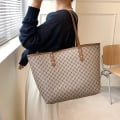 Miniatyrbild 3 av 6: 2 st/ set Lyxdesigner handväska med hög kapacitet handväska för kvinnor Trender varumärkesdesigner randig shopper axel shoppingväska Coffee 43cmx29cmx14cm