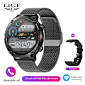 Miniatyrbild 1 av 6: LIGE Smart Watch Herr 1,6 tum Full Touch Armband Health Monitor Sportklockor Bluetooth Call Smart Clock Herr Smartwatch Mesh belt black 600mA-Bluetooth call