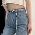 Miniatyrbild 5 av 6: Print mockabälten för kvinnor Lyxmode Casual midjebälte Damer Dam Hip Hop Street Midjeband för jeans Byxor 2022 White 100cm