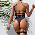 Miniatyrbild 6 av 6: Halters Body med grindar 4-delade erotiska underkläder för kvinnor bandage Underkläder Sexiga underkläder Set Kvinnliga Push Up BH Trosor Black M