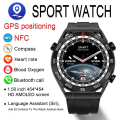 Miniatyrbild 2 av 6: NFC AMOLED Smart Watch Herr Custom Dial Svara Ring Sport GPS Track Kompass IP68 Vattentät Smartwatch För Huawei Ultimate Black Mesh Belt