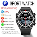 Miniatyrbild 2 av 6: NFC AMOLED Smart Watch Herr Custom Dial Svara Ring Sport GPS Track Kompass IP68 Vattentät Smartwatch För Huawei Ultimate Silver Mesh Belt