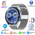 Miniatyrbild 1 av 6: För Huawei NFC Smart Watch Herr GPS Track 454*454 HD AMOLED Skärm Kompass Puls BT Call IP68 Vattentät SmartWatch Ny Blue Mesh Belt
