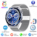 Miniatyrbild 1 av 6: NFC AMOLED Smart Watch Herr Custom Dial Svara Ring Sport GPS Track Kompass IP68 Vattentät Smartwatch För Huawei Ultimate Blue Mesh Belt