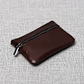 Miniatyrbild 5 av 6: Läder Mini Myntväska Unisex Enkel Bärbar Första Layer Kohud Retro Handgjord dragkedja Liten case Black