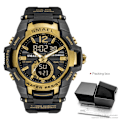 Miniatyrbild 1 av 6: SMAEL Dual Time Army Watch för män Lysande Vattentät Quart Digital Armbandsur Väckarklocka LED Bakgrundsbelysning Kalender 1805 Black gold-Box