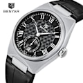 Miniatyrbild 2 av 6: BENYAR Herrklockor Retro Dial Quartz Watch For Herr Lyx 40MM Militärläder Originalklockor Vattentät klocka Reloj Hombre Black