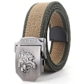 Miniatyrbild 1 av 6: Ny canvas utomhus taktiskt armébälte 3D tigerhuvud Emblem metallspänne unisex jeansbälte för män Militärbälte Man sportrem Khaki Army Green Edg 130cm