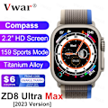 Miniatyrbild 2 av 6: VWAR ZD8 Ultra MAX Plus Smart Watch Series 8 Kompass 49mm Titanium Alloy Bluetooth Call NFC ECG IP68 Vattentät Smartwatch Gold
