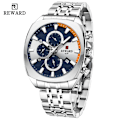 Miniatyrbild 2 av 6: REWARD Herrklockor Toppmärke Lyx Rostfritt stål Kronograf Watch För Herr Mode Datum Vattentät Klocka Reloj Hombre Silver Blue