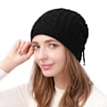 Miniatyrbild 1 av 6: Mode Stretchig Stickad Skullies Beanies Hatt Solid Snood Halsduk Varm Beanie För Kvinnor Höst Vinter Kvinnlig Beanie Mössa New Black One Size