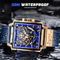 Miniatyrbild 5 av 6: 2023 nya LIGE Herrklockor Toppmärke Lyx Hollow Square Watch För män Mode Läderrem Vattentät Quartz Armbandsur Leather black