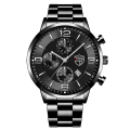 Miniatyrbild 1 av 6: reloj hombre Luxury Business Herrklockor Rostfritt stål Quartz Armbandsur Herr Läderkalender Lysande klocka relogio masculino Steel Black Silver