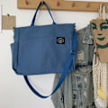 Miniatyrbild 1 av 6: Hylhexyr Dam Retro Stora Väskor Bomulls Canvas Axelväska Mode Crossbody Handväska Dragkedja Casual Tote Multi Pocket Blue