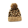 Miniatyrbild 1 av 6: 4-färgad stickad leopardmönstrad mössa med pompom - Trendig, varm och med pompomtryck - Vintermössa för kvinnor - Modepresent A