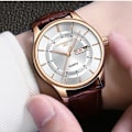 Miniatyrbild 4 av 6: Hög kvalitet Rose Gold Urtavla Watch Män Läder Vattentäta Klockor Affärsmode Japan Quartz Rörelse Datum Man Klocka reloj Silver