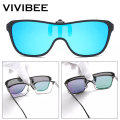 Miniatyrbild 2 av 6: VIVIBEE 2023 Cool Flip Up Clip On Solglasögon Polarized TR90 Photochromic Driving Square Oversized UV400 Fishing Solglasögon 1 Grey with case