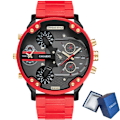 Miniatyrbild 1 av 6: Watch Herr Lyxmärke Kända Dual Time Military Relogio Masculino 57mm 3D Stort case Quartz Herrklockor Röd Manklocka gold with box