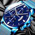 Miniatyrbild 2 av 6: 2023 Herrmode Business Kalender Klockor Herr Lyx Blå Rostfritt stål Mesh Bälte Analog Quartz Watch relogio masculino Gold White