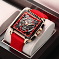 Miniatyrbild 1 av 6: 2023 nya LIGE Herrklockor Toppmärke Lyx Hollow Square Watch För män Mode Silikonrem Vattentät Quartz Armbandsur Gold red