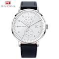 Miniatyrbild 1 av 6: MINI FOCUS Mode Herrklockor Toppmärke Lyx Quartz Watch Date Window Armbandsur Brun Äkta läderrem reloj hombre SILVER WHITE