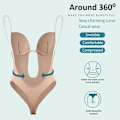 Miniatyrbild 4 av 6: Full Body Shapewear Dam Deep V Sexig Cabriolet BH Stringform Bär Rygglös Osynlig Push Up BH Underkläder Bantningskorsett 2pads M(34or75)