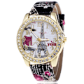 Miniatyrbild 1 av 6: HET FÖRSÄLJNING!!! Kvinnor Rhinestone Inlagd Blomma Rund Urtavla Faux Läder Band Kvarts Watch Mode Kvarts Watch Kvinnor M