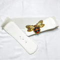 Miniatyrbild 1 av 6: PU Big Pearl Beads Bee Elastiska midjebälten för kvinnor Insektsklänning Korsettbälte Lyxigt designermärke White 85cm-100cm