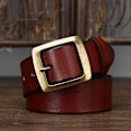 Miniatyrbild 5 av 6: 3,8 cm bredd tjock retro kohud bälte i äkta läder för män Massiv mässing kopparnål Spänne bälten herrrem för jeans Red brown 115CM