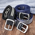 Miniatyrbild 5 av 6: Ny Canvas Pin Spänne Bälte Herr Dam Mode Ränder Utomhusbälten 2021 Designer Eyelet Midjeband Jeans Blue White 110cm