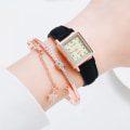 Miniatyrbild 3 av 6: 2st/ set Mode Kvinnor Läderbältsklänning Kvartsklocka Fyrkantig urtavla Sport Casual Watch Relogio Reloj Mujer Blue