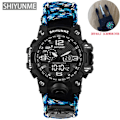 Miniatyrbild 1 av 6: Utomhus Survival Watch Multifunktionell Vattentät Militär Taktisk Paracord Watch Armband Camping Vandring Nödutrustning Blue